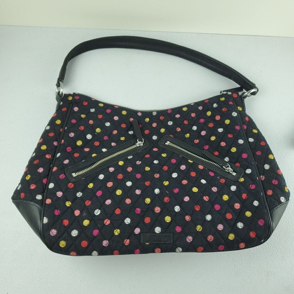 Vera Bradley Vivian Hobo Bag Havana Dots 2 Outer Zip Pockets Black NWT
